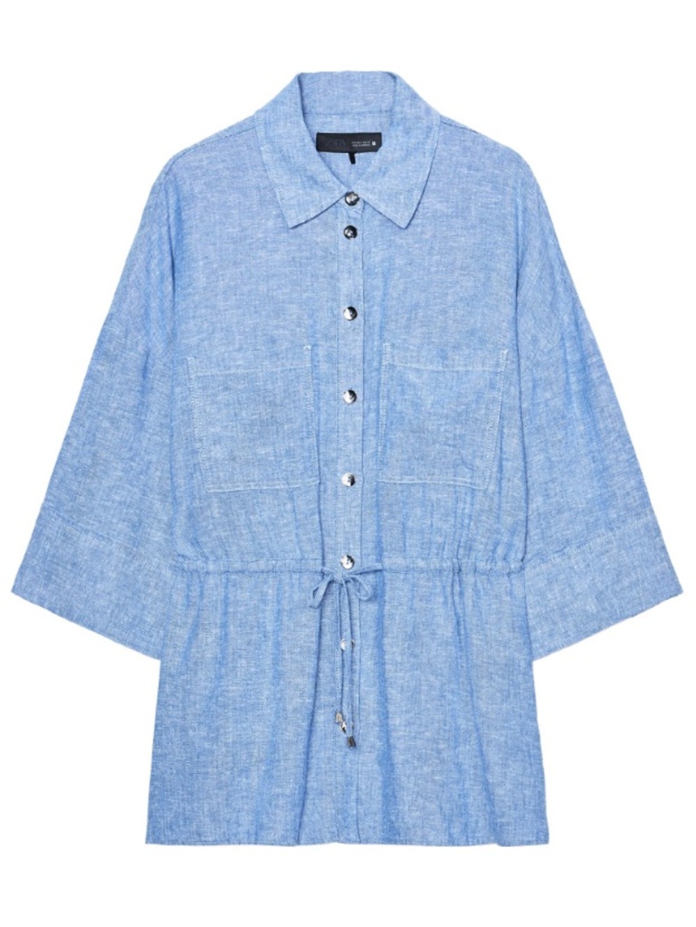 Light Blue Drawstring Linen Shirt